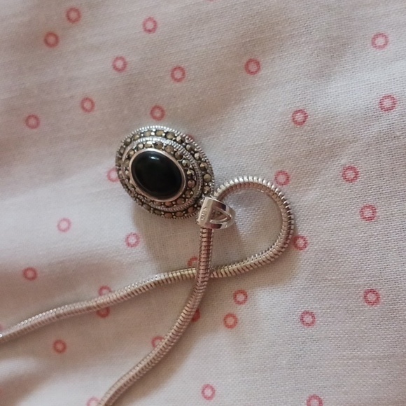 Vintage 925 Silver Onyx Stone Crystal Pendant Necklace - Picture 10 of 10